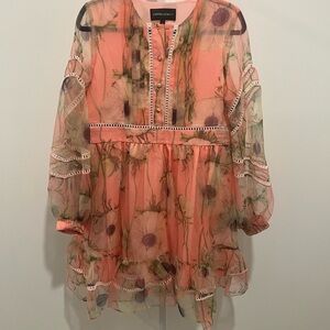 Coral Floral Sheer Dress- CYNTHIA ROWLEY ORGANZA DRESS